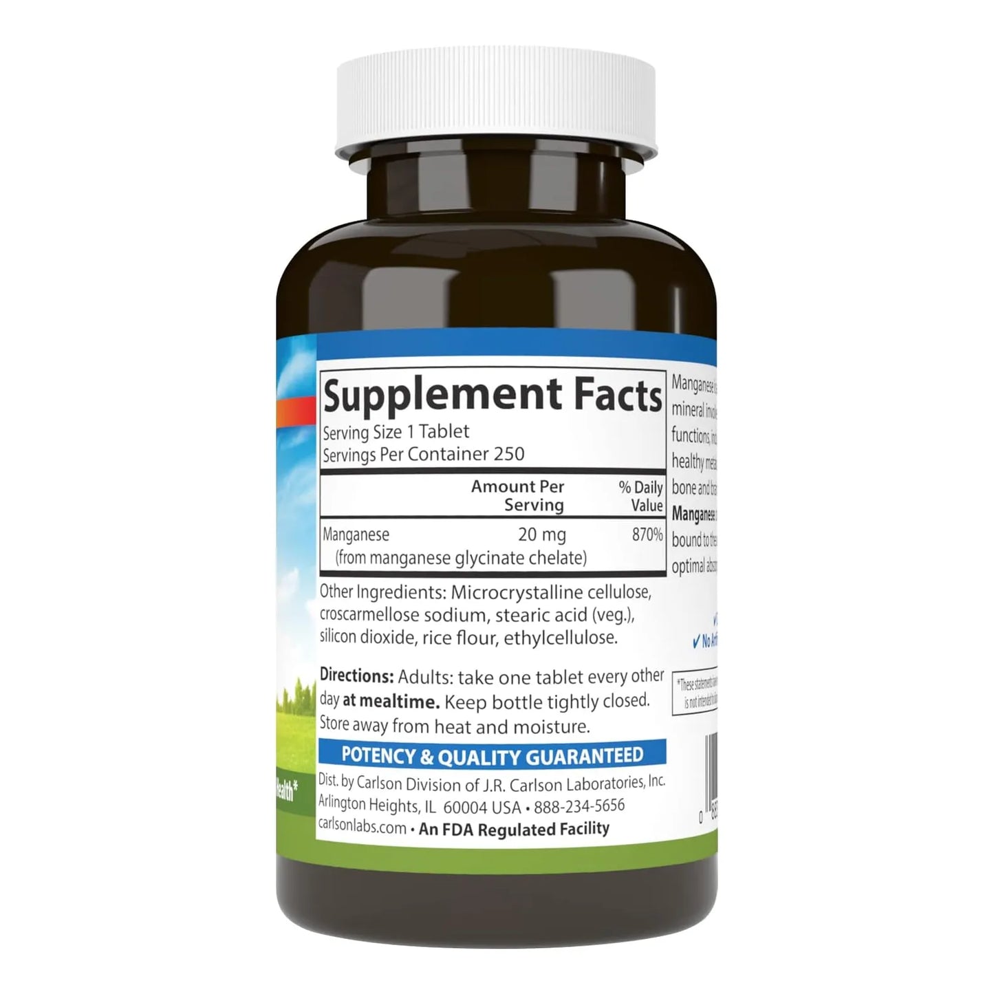 Manganeso Quelado 20 Mg Absorcion Superior Metabolismo Salud Huesos Y Cerebro 250 Tabletas