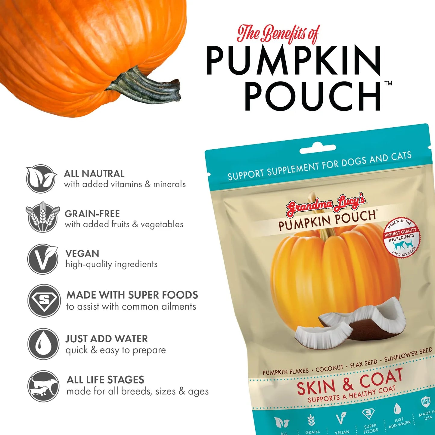 Snack Natural Piel Y Pelaje Calabaza 170g Para Perros Y Gatos