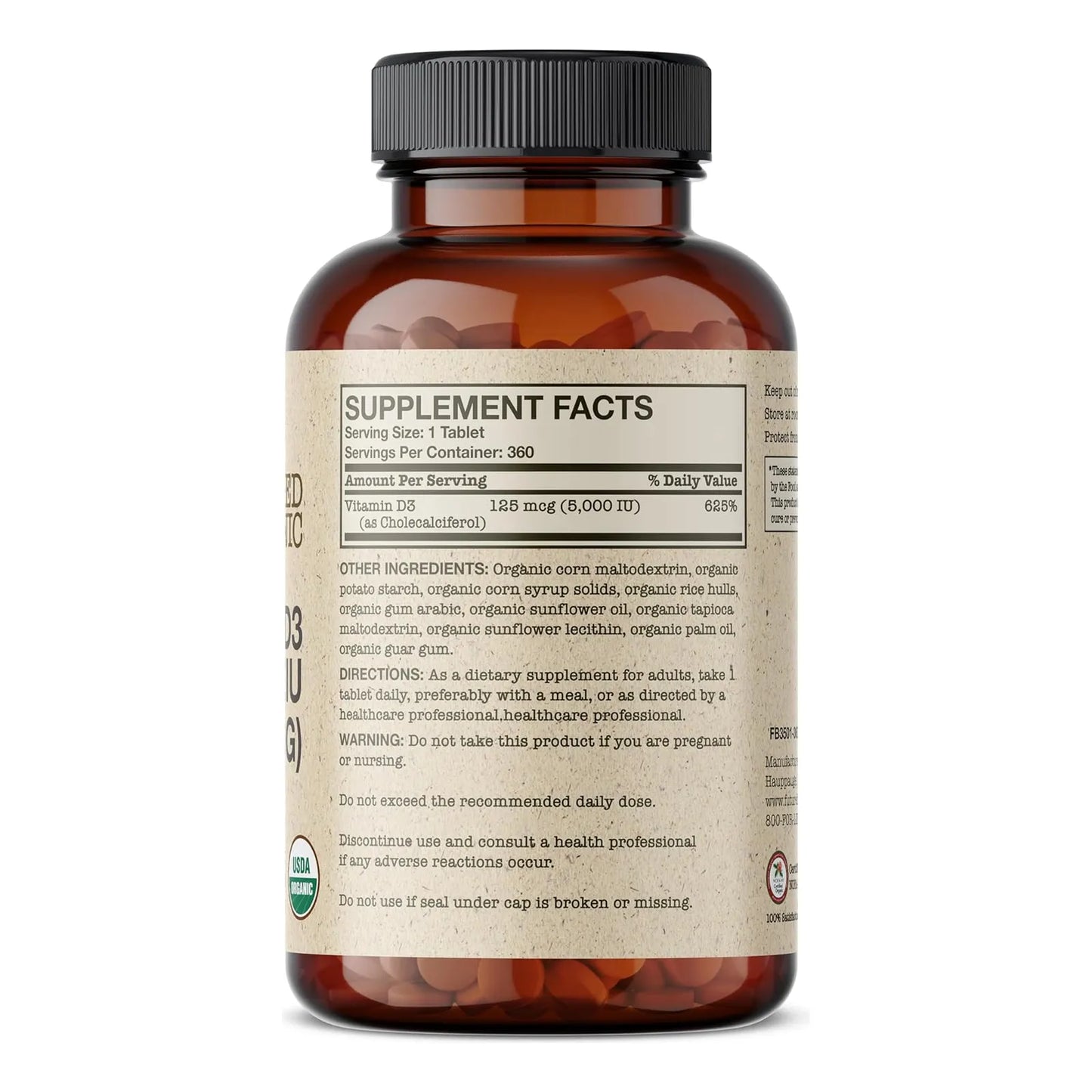 Vitamina D3 5000 Ui 125 Mcg Futurebiotics Suplemento Organico Usda 360 Tabletas