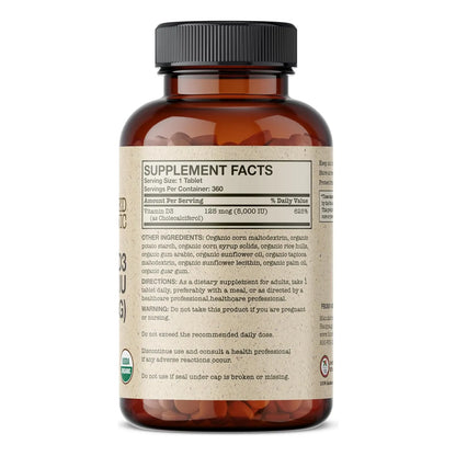 Vitamina D3 5000 Ui 125 Mcg Futurebiotics Suplemento Organico Usda 360 Tabletas