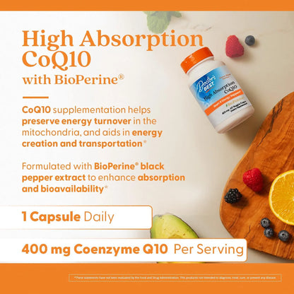 Doctor's Best CoQ10 Alta Absorción 400 Mg Con Bioperine 180 Cápsulas Vegano