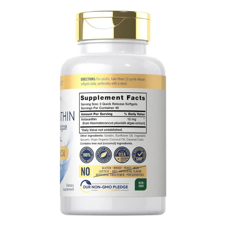 Carlyle Astaxanthin 12mg 120 Softgels Suplemento Antioxidante Natural - Imagen 2