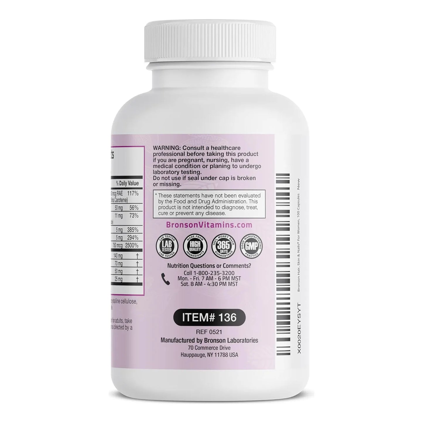 Suplemento Vitamínico Biotina Cabello Piel Uñas Bronson 100 Cápsulas Potencia Superior