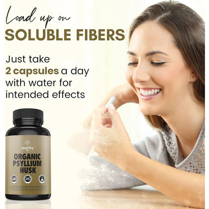 Capsulas Organicas De Cascara De Psyllium 750 Mg 250 Unidades Fibra Soluble Salud Intestinal