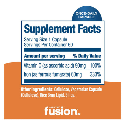 Suplemento De Hierro 60 Mg Con Vitamina C Capsulas Faciles De Tragar Sin Alergenos