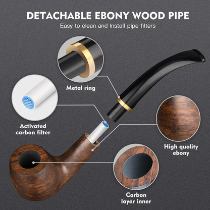 Pipa De Tabaco Madera Pera Con Filtro Y Accesorios Bolsa Cuero Regalo