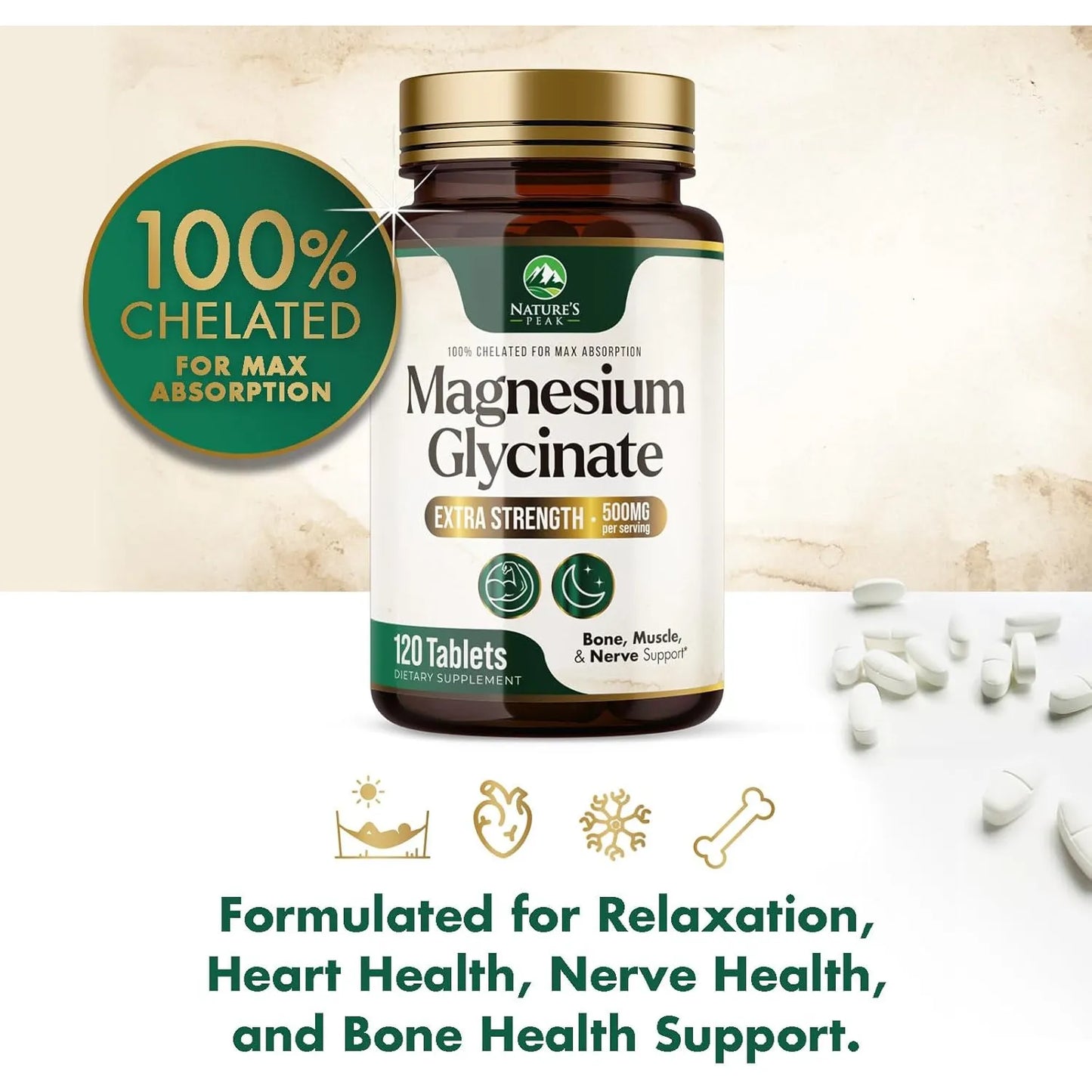 Píldoras De Magnesio 500 Mg Quelatado Absorción Superior Sueño Músculos Corazón