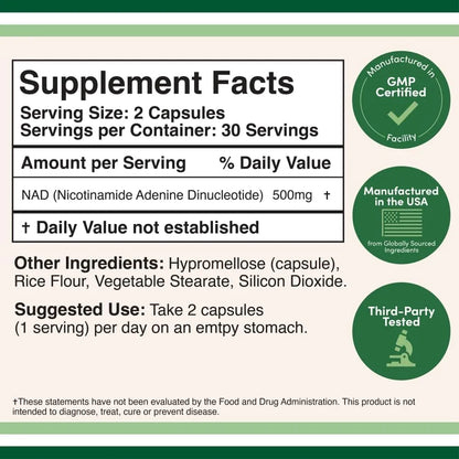 Suplemento Nad Double Wood 500mg Booster Vegetariano Para Longevidad Y Energía - Imagen 3