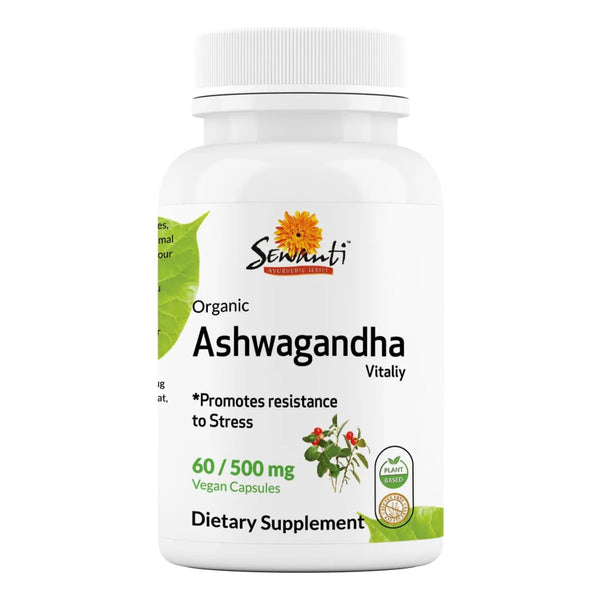 Capsulas Organicas De Ashwagandha 500 Mg Alivio Natural Del Estrés Y Energía Vegano Sin Gluten