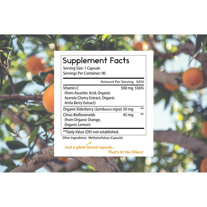 Vitamina C Natural Con Baya De Saúco Y Bioflavonoides Cítricos 90 Cápsulas Veganas