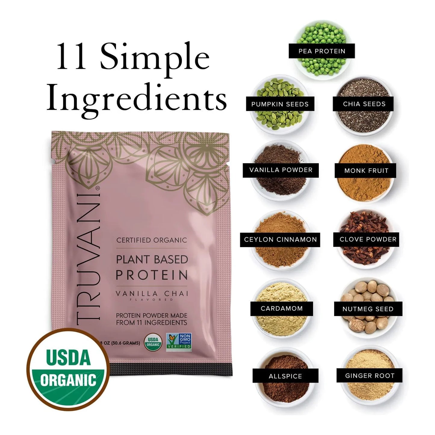 Proteína Vegana De Guisante En Polvo Sabor Vainilla Chai 20g Orgánica Keto Sin Gluten