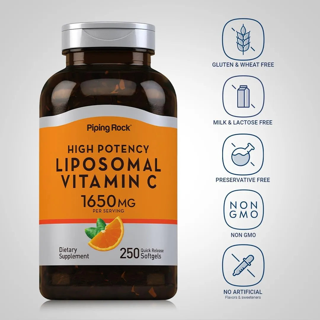 Vitamina C Liposomal 1650mg 250 Capsulas Blandas Alta Potencia Sin OMG Sin Gluten