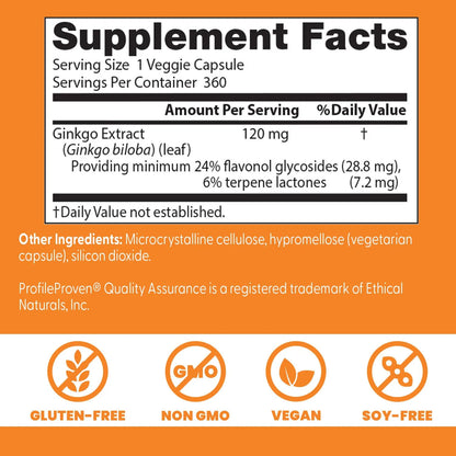 Ginkgo Biloba Fuerza Extra 120 Cápsulas Antioxidante Natural Vegano