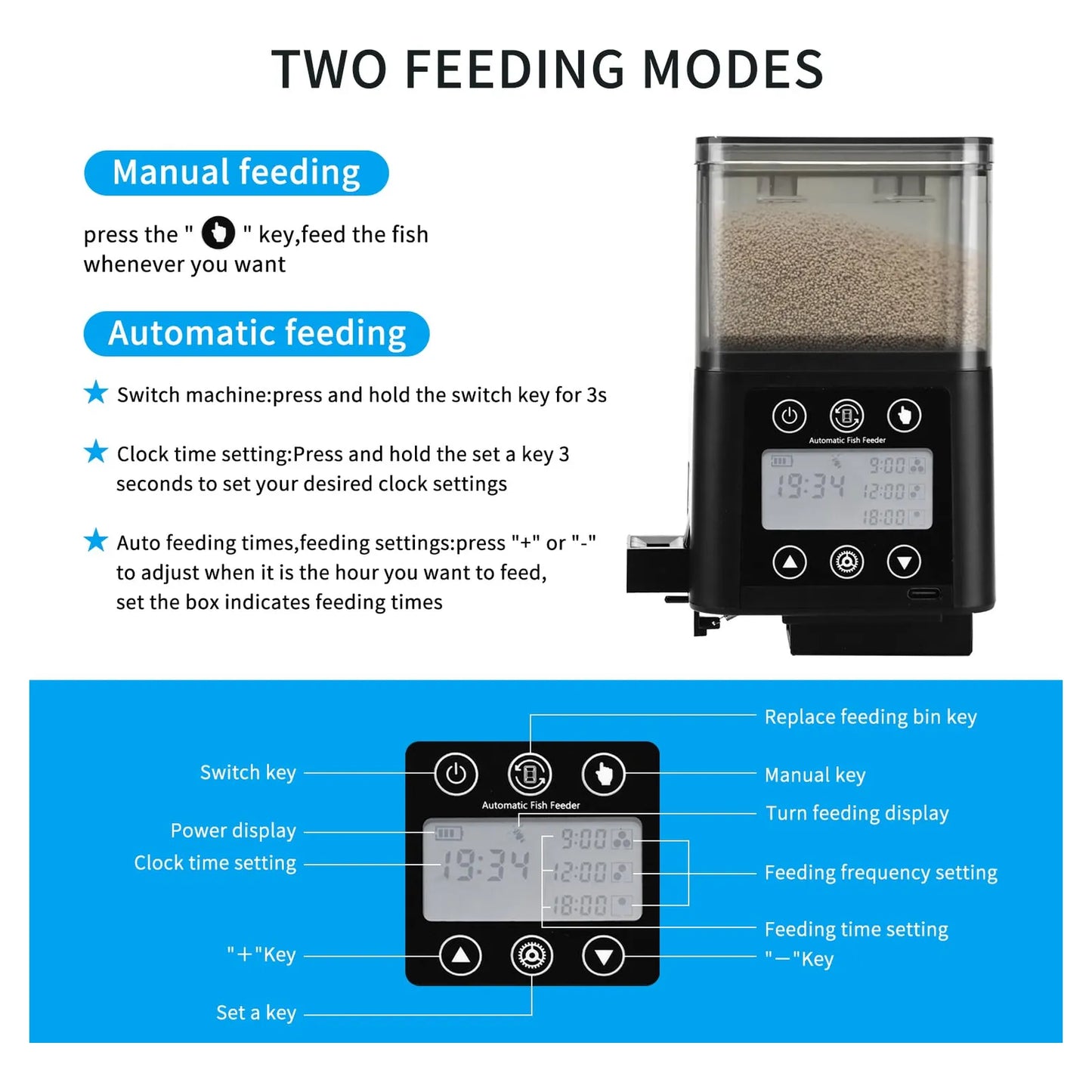 Alimentador Automático Para Acuario Con Temporizador Pantalla LCD Dispensador Ajustable