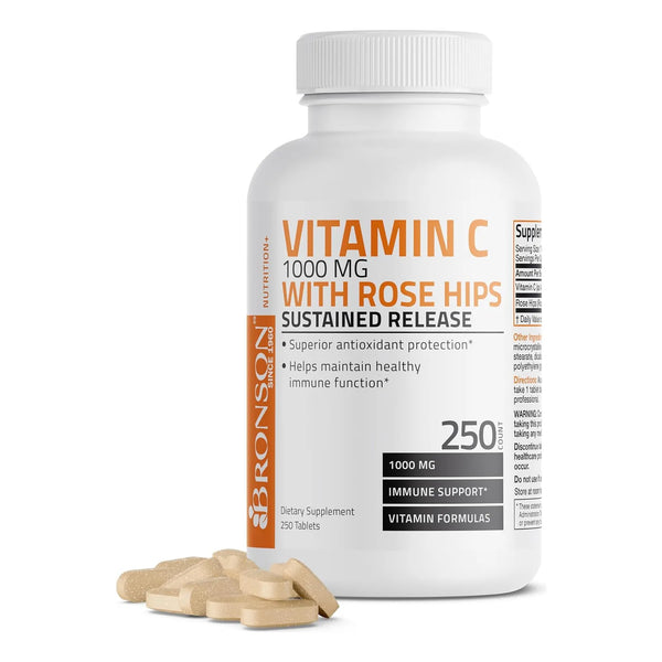 Vitamina C Premium Bronson Vitamins Pastillas 1 Gramo Ácido Ascórbico Con Escaramujos