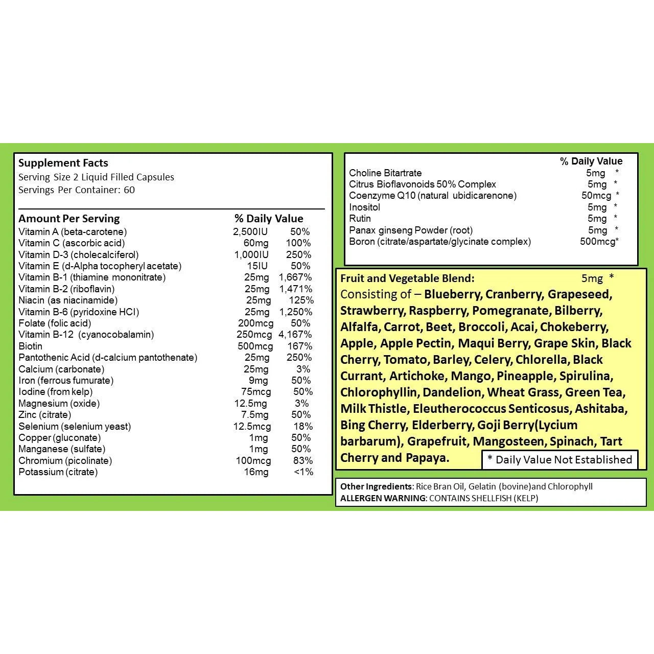 Multivitaminas Líquidas 120 Cápsulas Frutas Verduras Antioxidantes