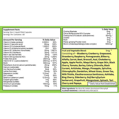 Multivitaminas Líquidas 120 Cápsulas Frutas Verduras Antioxidantes