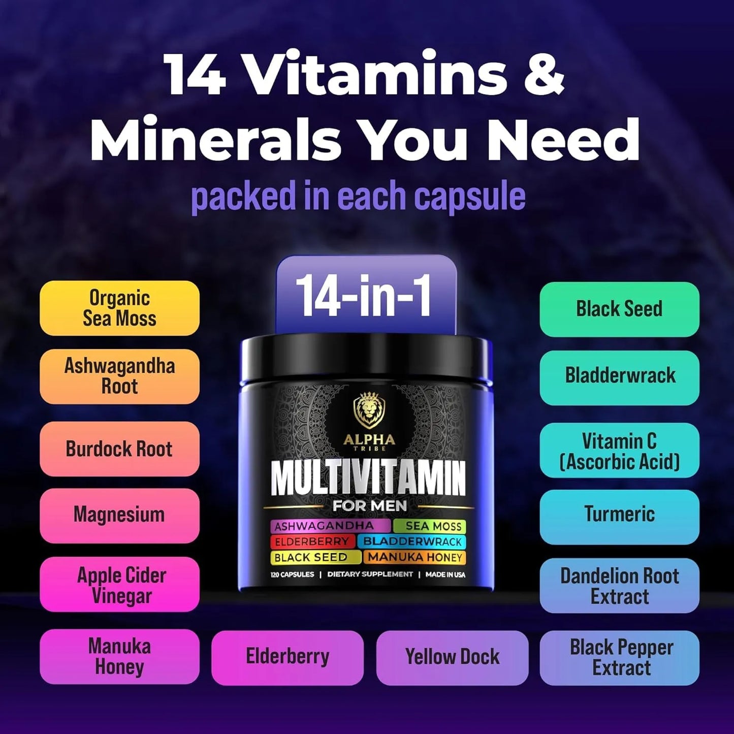 Alpha Tribe Multivitaminico Hombres Con Semilla Negra Seamoss Ashwagandha