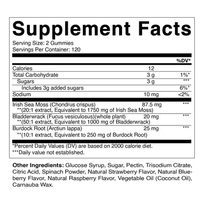 Gomitas De Musgo Marino Irlandes 3000 Mg 240 Unidades Sabor Frambuesa Veganas
