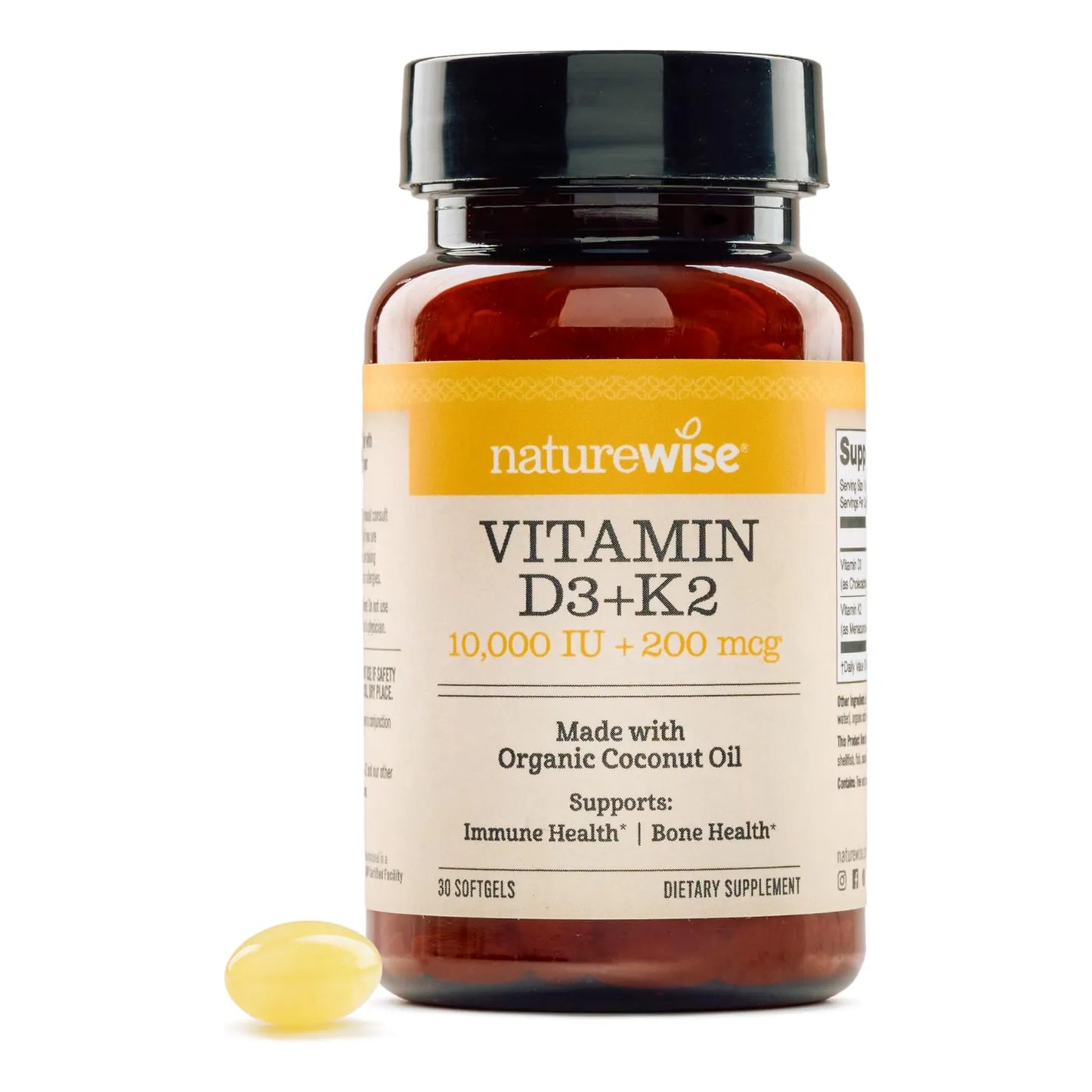 Vitamina D3 10000 Ui Con K2 200 Mcg Aceite De Coco Orgánico 30 Cápsulas