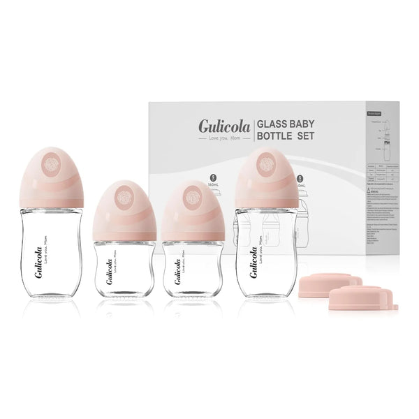 Juego De 4 Biberones De Vidrio Natural Para Lactancia Materna Con Pezones Anticolicos