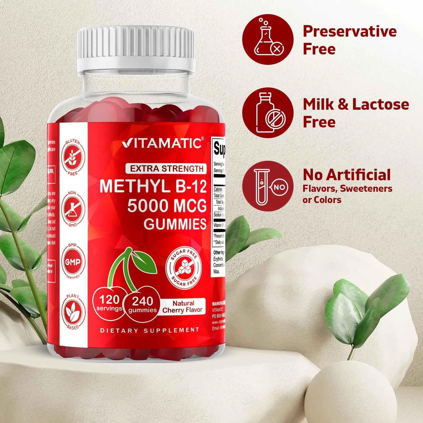 Gomitas De Vitamina B12 5000 Mcg 240 Unidades Sabor Cereza Natural Vegano