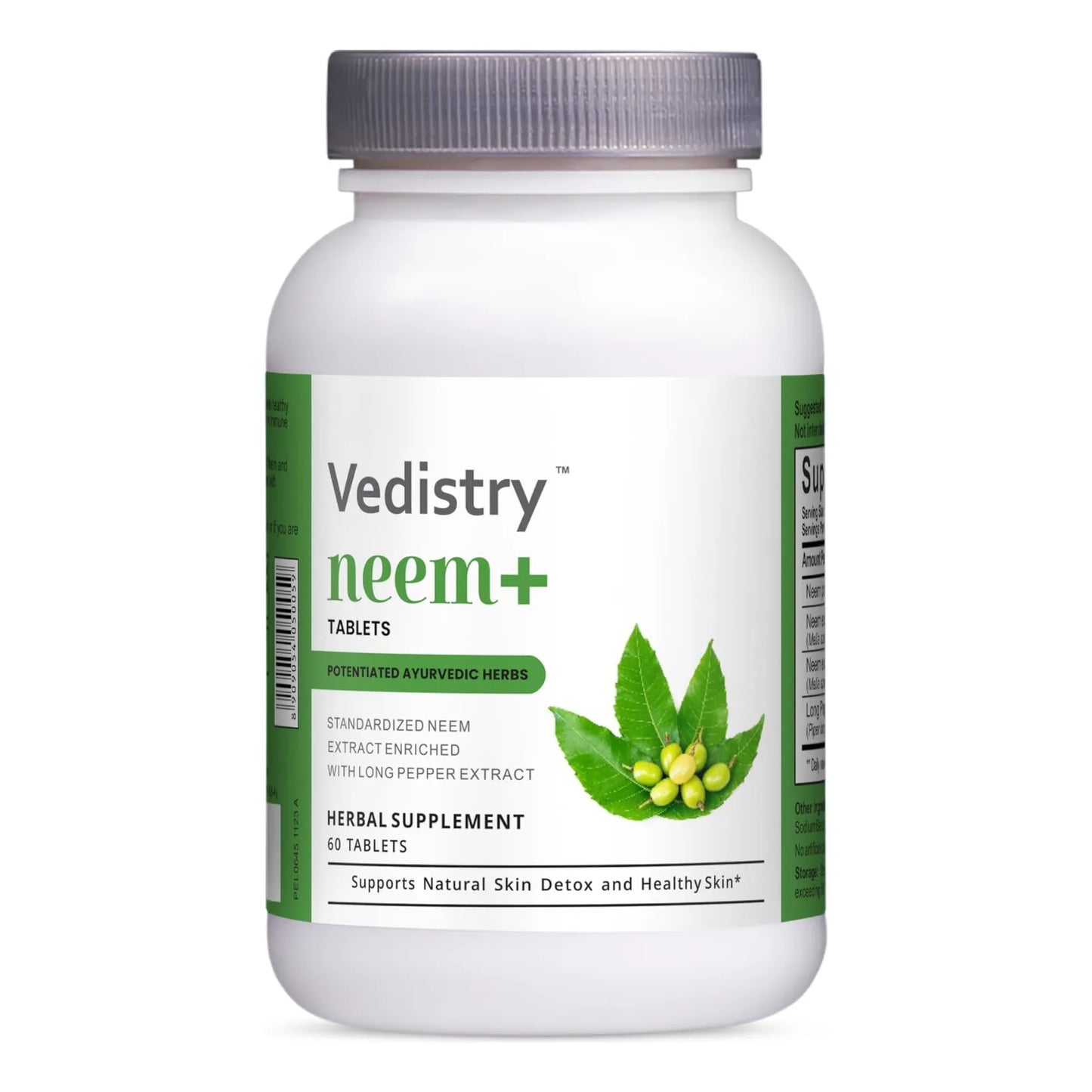 Tabletas De Neem 1100 Mg Con Extracto De Pimienta Larga 60 U Vegano