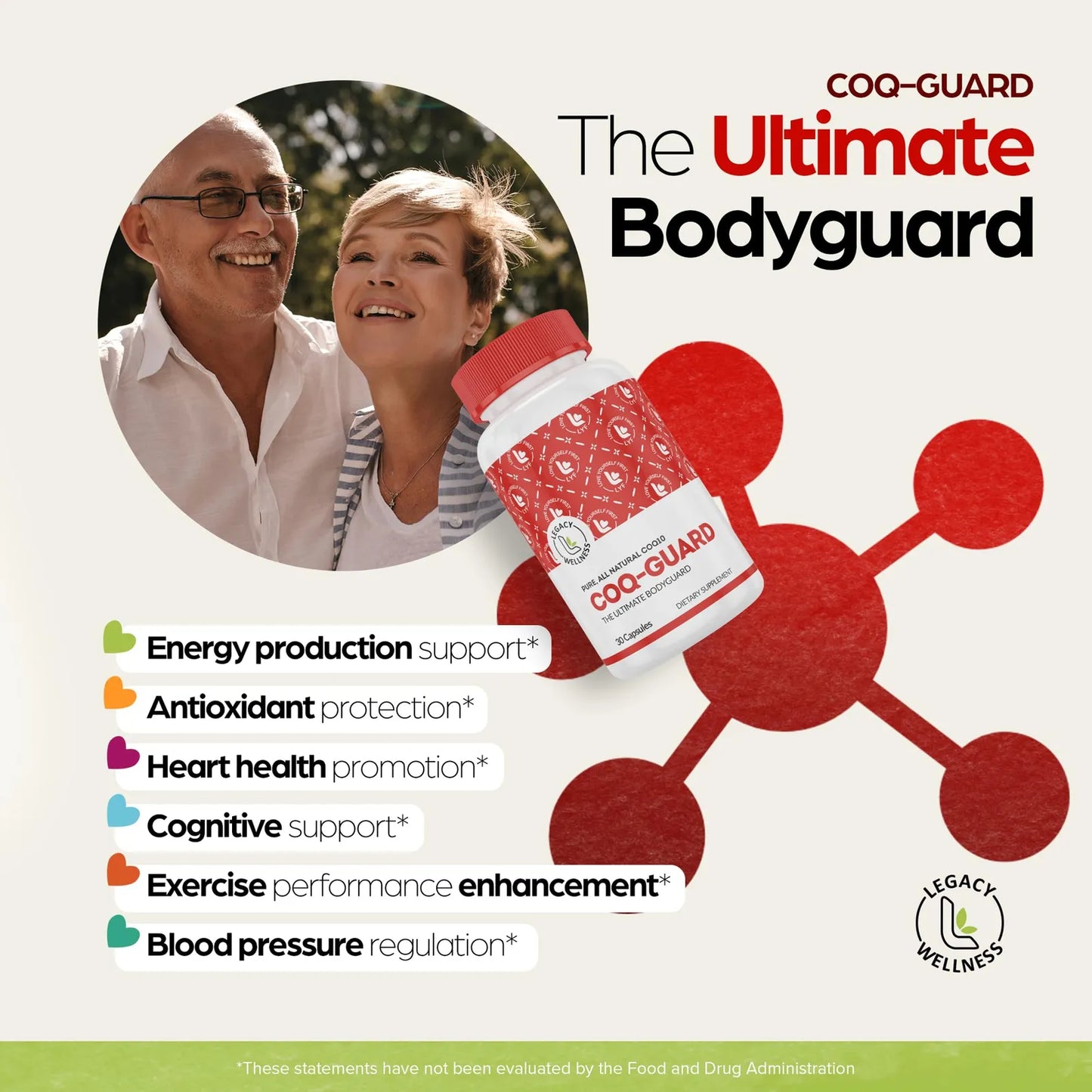 Legacy Wellness CoQ10 200 Mg Suplemento Natural Energía Corazón Antioxidante 30 Cápsulas