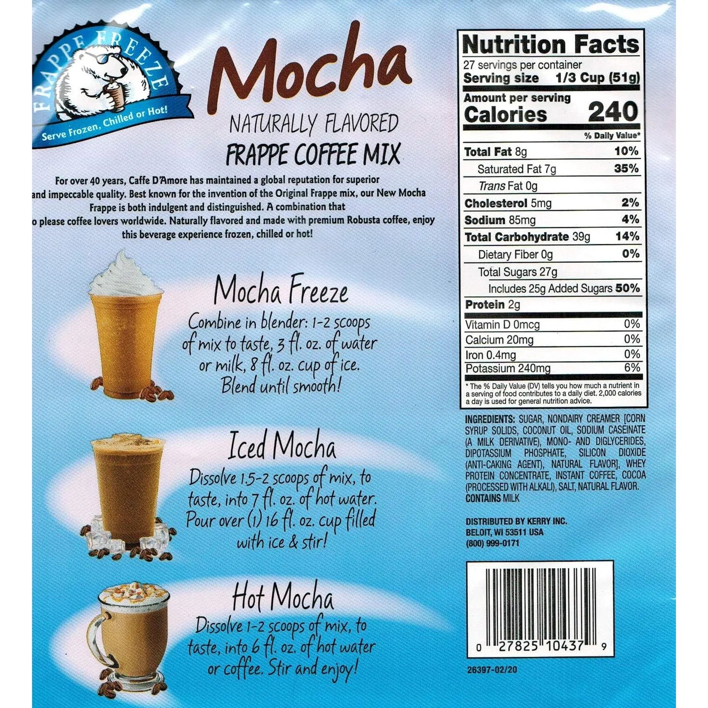 DaVinci Gourmet Frappe Freeze Mocha Mezcla De Café 3Lb Delicia Heladería En Casa