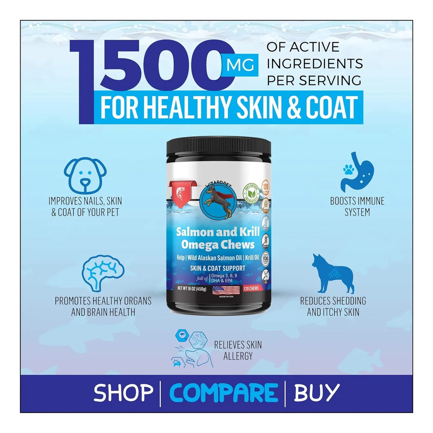 Golosinas Suaves De Aceite De Krill Para Perros Con Omega 3 120 Unidades