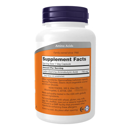 Now Suplementos GABA 750 Mg 100 Cápsulas Vegetales Relajación Y Sueño
