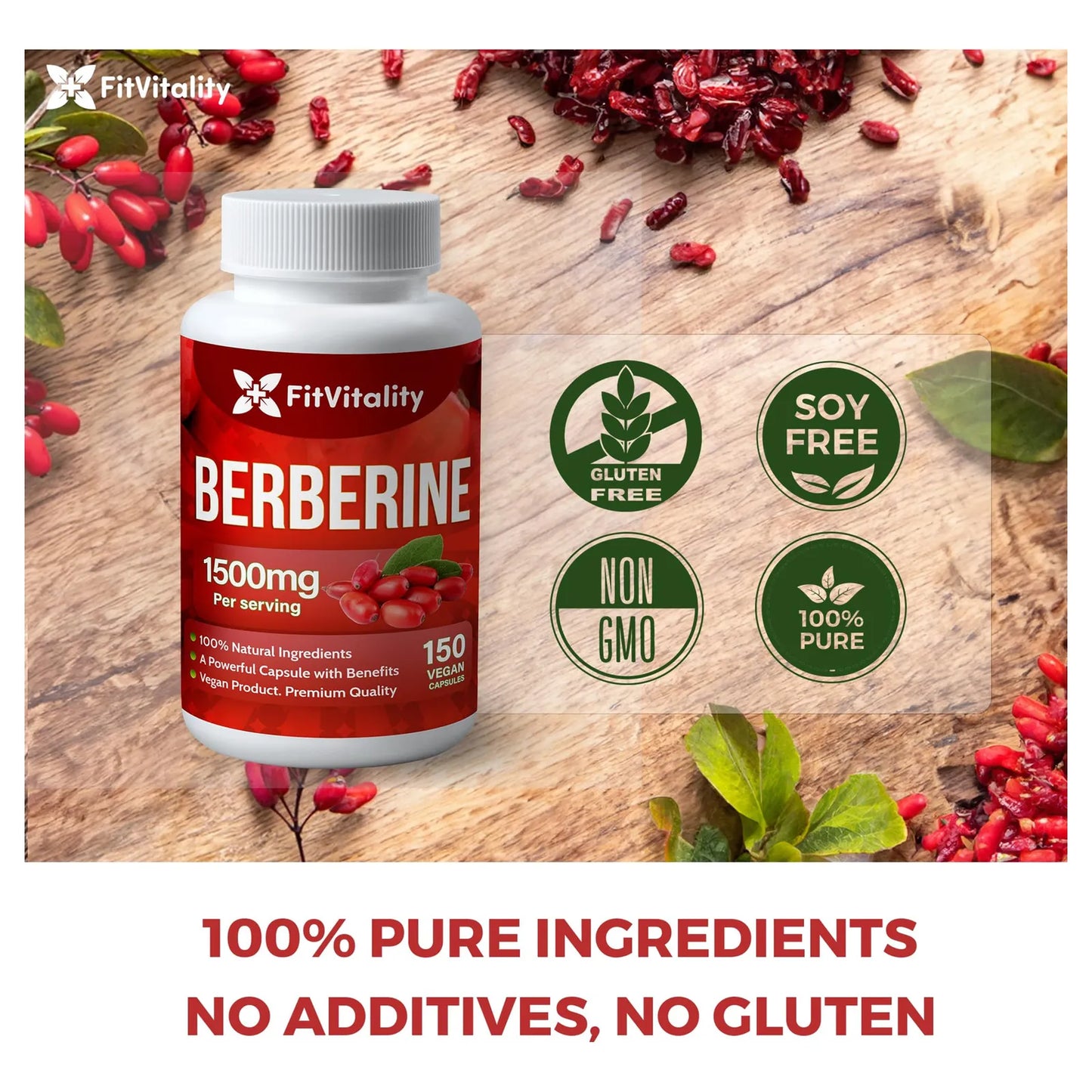 Berberina Premium 1500 Mg 150 Capsulas Soporte Inmunologico Puro Sin Gluten