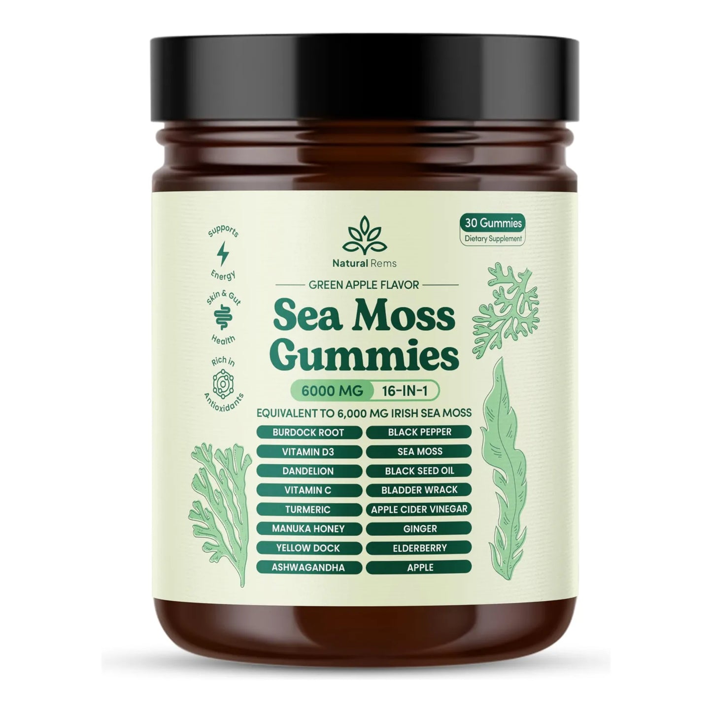 Gomitas De Musgo Marino 16 En 1 Con Aceite De Semilla Negra Y Ashwagandha Suplemento Multivitamínico