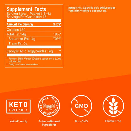 Aceite MCT Brain Octane Paquete De 15 Bolsitas Energía Sostenida Keto