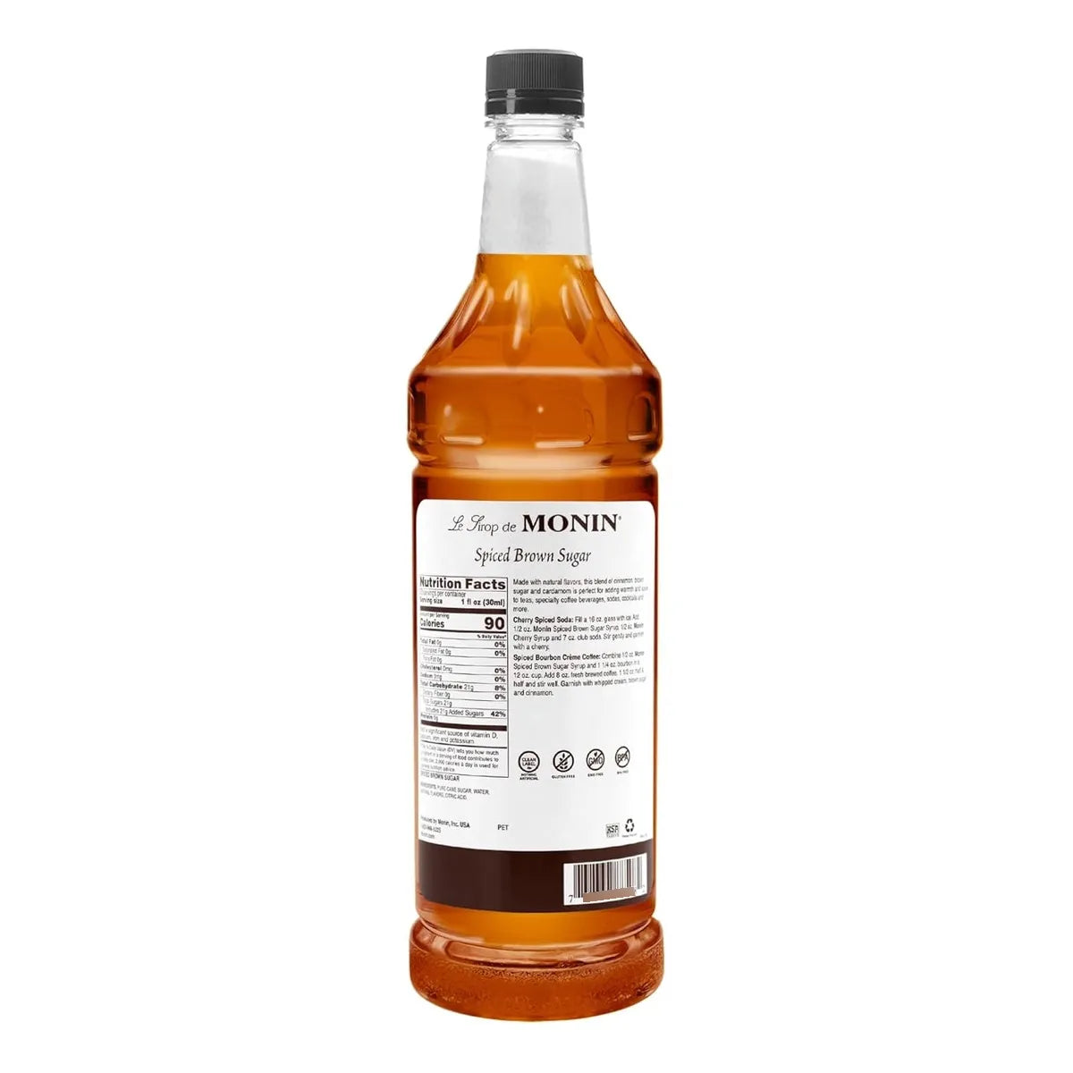 Jarabe De Azúcar Morena Especiado Monin 1 Litro Sin Gluten Ideal Para Café Y Cócteles