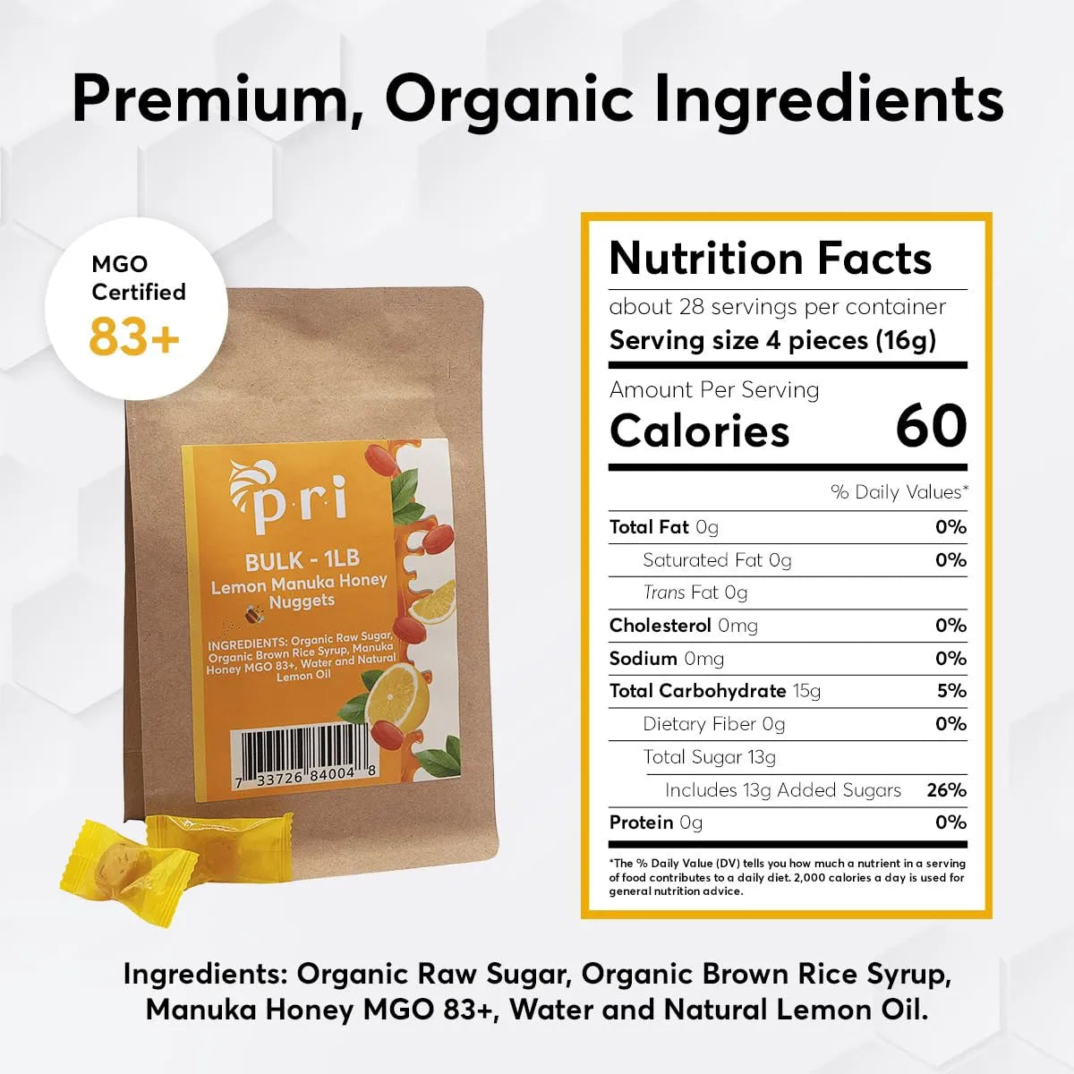 Nuggets De Miel Limón De Manuka Natural 453 Gramos Dulce Y Saludable