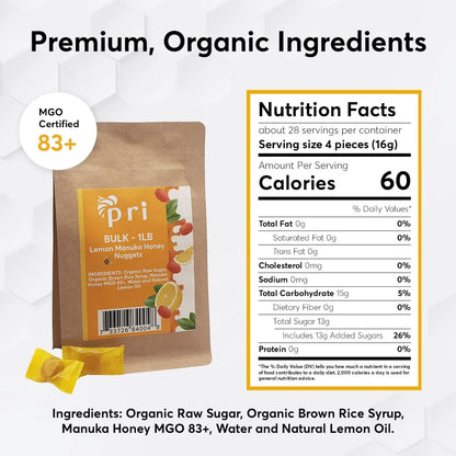Nuggets De Miel Limón De Manuka Natural 453 Gramos Dulce Y Saludable