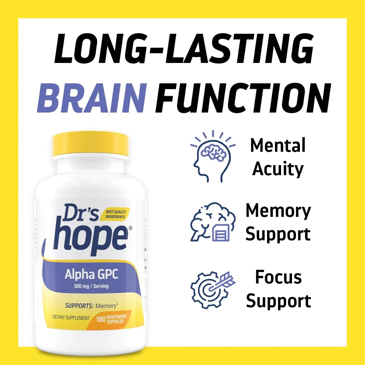 Drs Hope Alpha GPC 500 Mg Suplemento Para Memoria Y Función Cognitiva 180 Cápsulas Vegetarianas