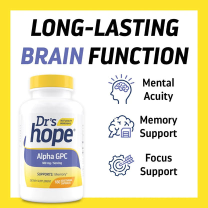 Drs Hope Alpha GPC 500 Mg Suplemento Para Memoria Y Función Cognitiva 180 Cápsulas Vegetarianas