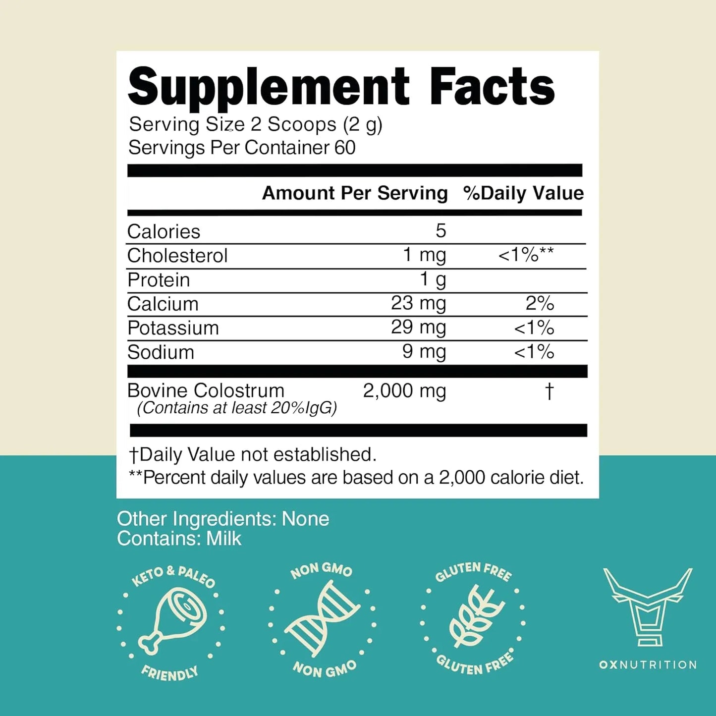 Calostro En Polvo OXNUTRITION Salud Intestinal Apoyo Inmunológico Recuperación Muscular