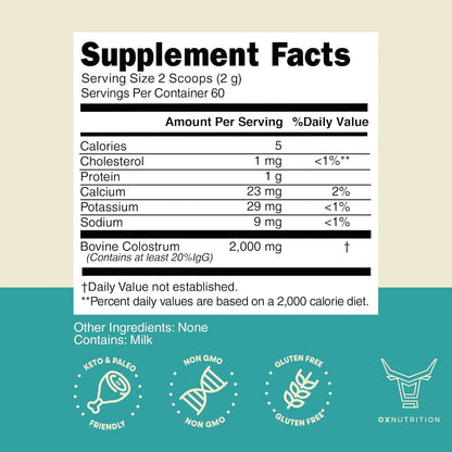 Calostro En Polvo OXNUTRITION Salud Intestinal Apoyo Inmunológico Recuperación Muscular