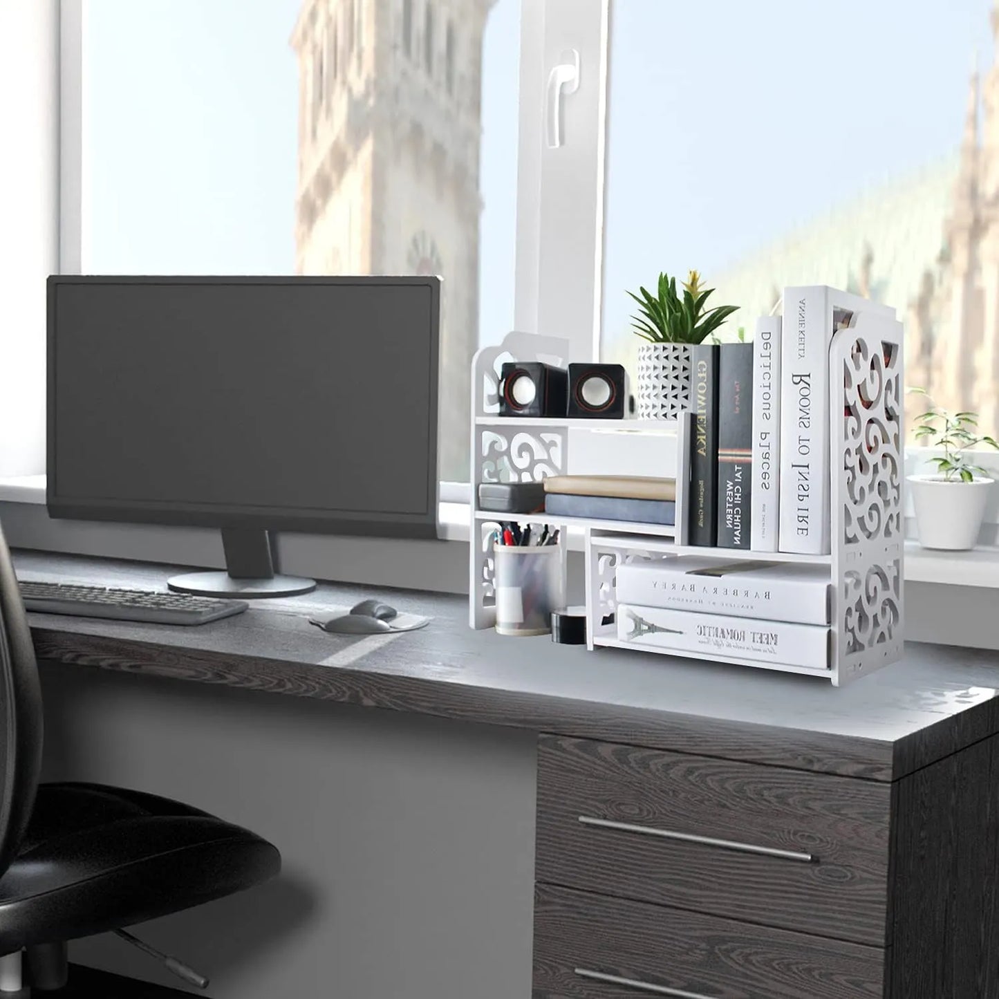 Organizador De Escritorio Multifuncional Blanco Decorativo Oficina Ahorra Espacio