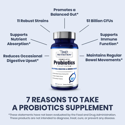 1MD Complete Probiotics Platinum 51 Mil Millones Ufc 11 Cepas Salud Digestiva E Inmunológica
