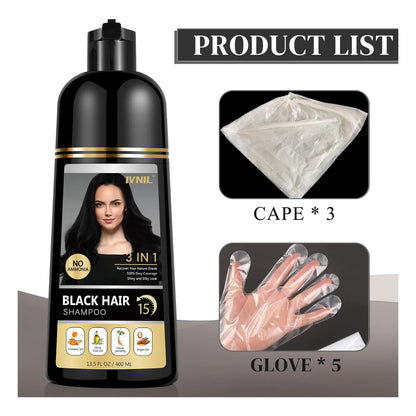 Champu Tinte Cabello Negro Permanente 3 En 1 Cobertura Canas 400Ml