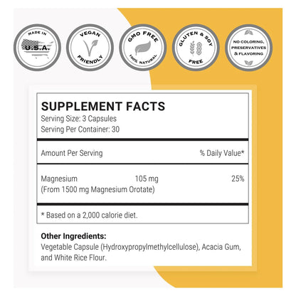 Orotato De Magnesio 1500 Mg Supersmart Relajante Muscular Y Cardíaco 90 Cápsulas