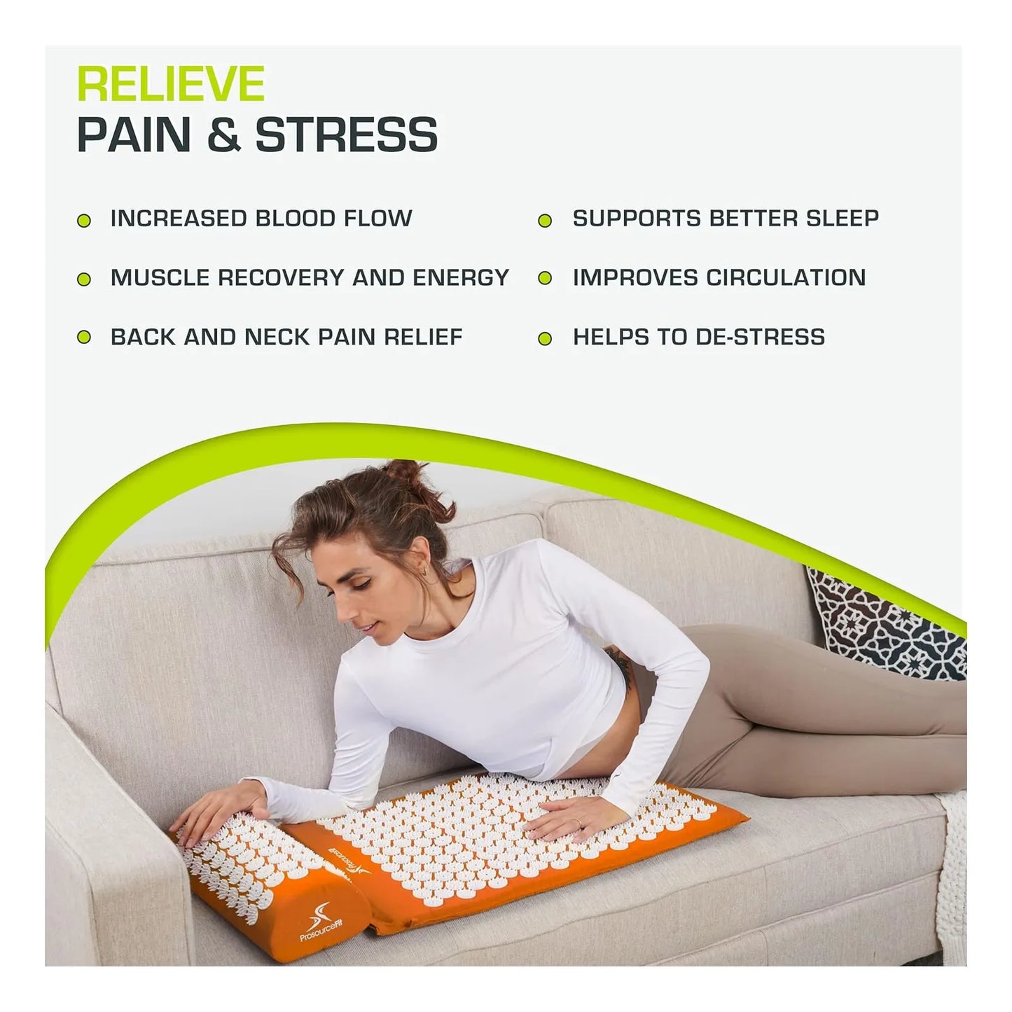 Colchoneta De Acupresion ProsourceFit Alivia Dolor Espalda Y Cuello Con Almohada Incluida