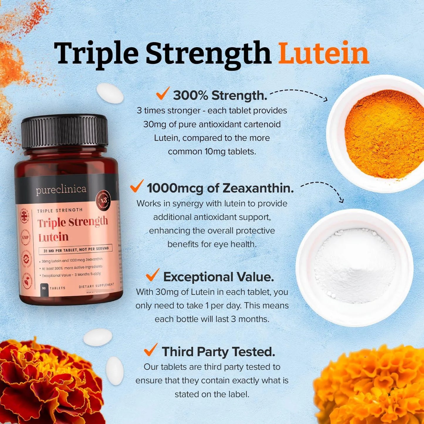 Luteina Triple Fuerza 30 Mg Con Zeaxantina 90 Comprimidos Salud Ocular