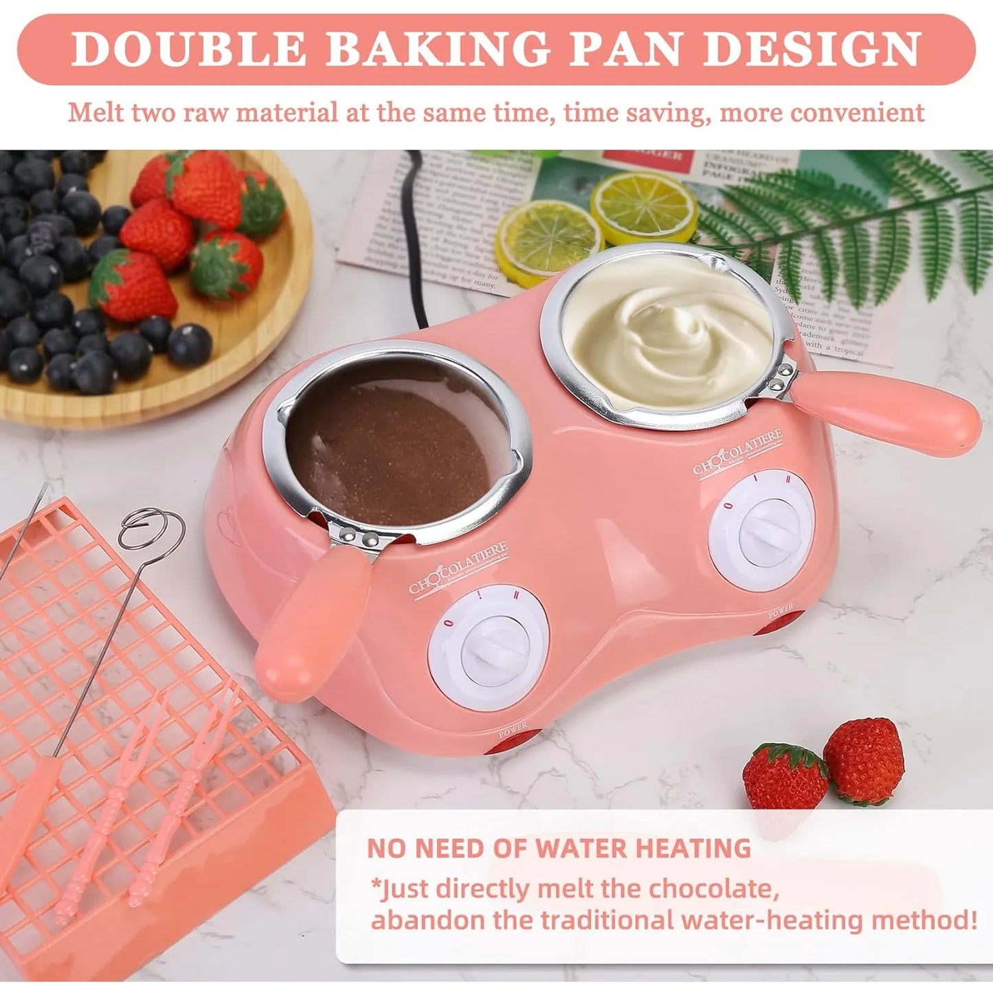 Mini Fuente De Chocolate Doble Olla 8.45 Onzas Temperatura Ajustable Portatil