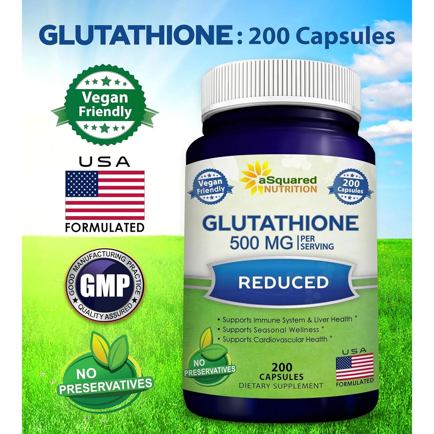 Glutatión 500 Mg Antioxidante Salud Hígado Piel 200 Cápsulas Vegano