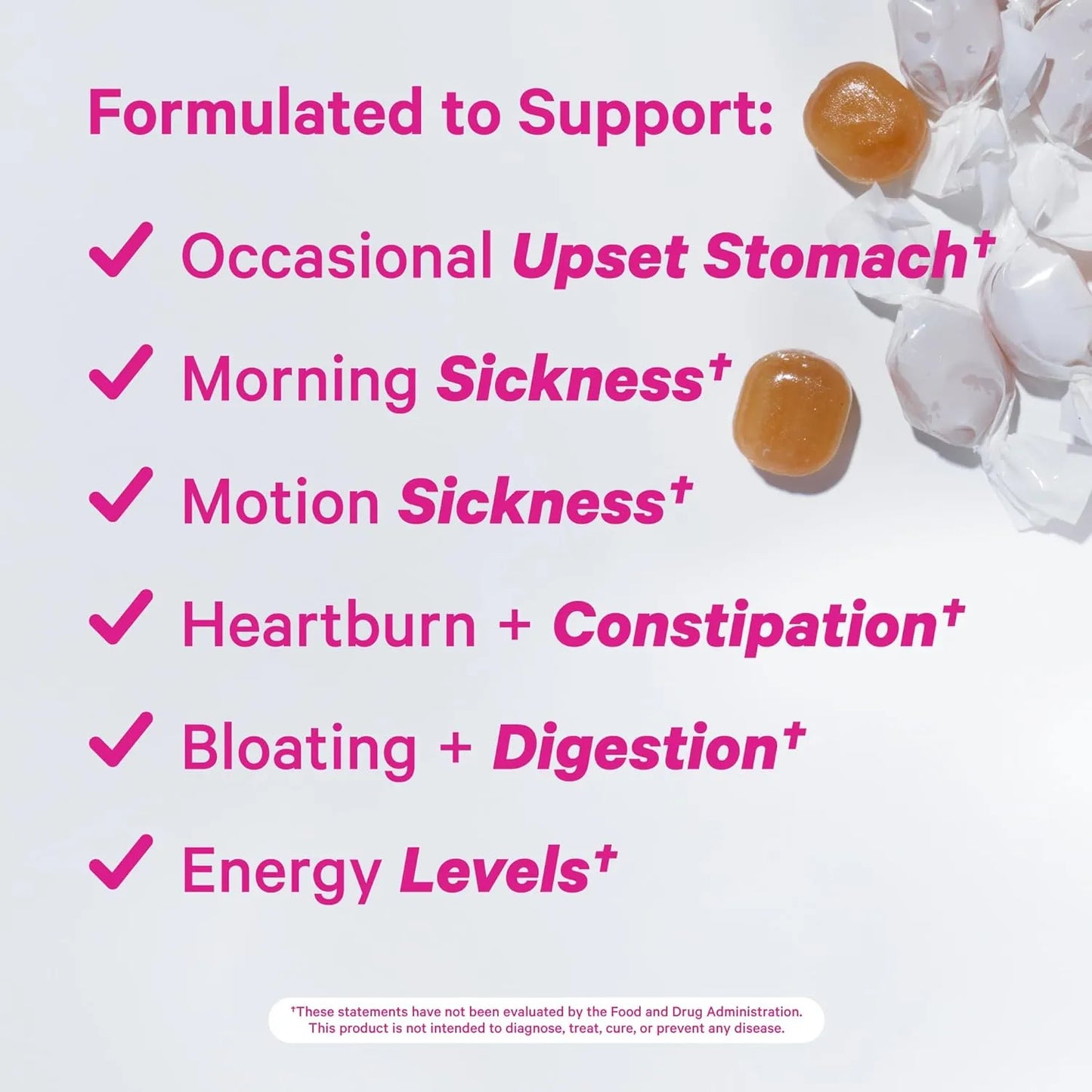 Dulces Orgánicos Para Mareo Matutino Y Por Movimiento Pink Stork Con Vitamina B6 60 Caramelos